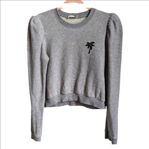 A.L.C. Prescott Grey Palm Tree Cotton Dainty Pull Sleeves Sweatshirt Size Large